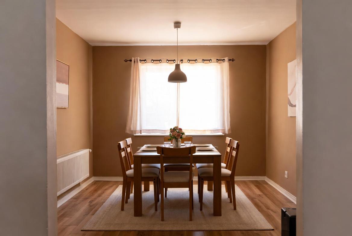 A bright, homely dining room in a Thrive Bucks supported-living home